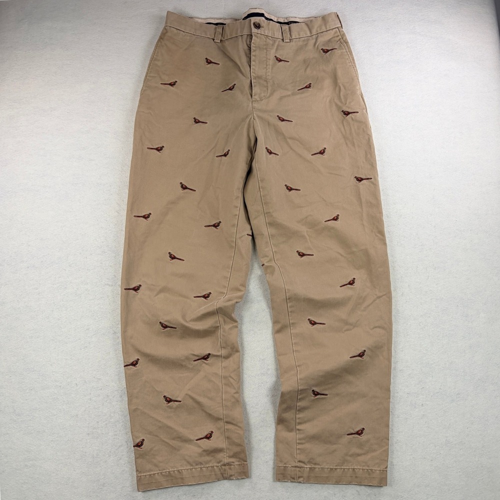Brooks Brothers Hudson Chinos Mens 36x32 Tan Khaki Embroidered Pheasant Pants